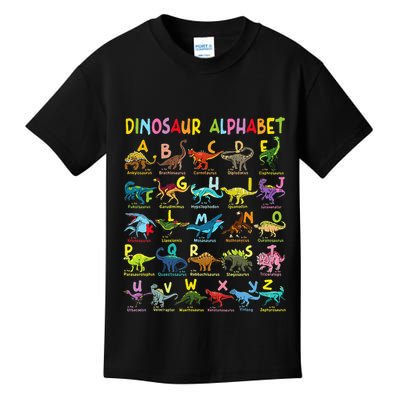Types Of Dinosaurs Alphabet AZ ABC Dino Identification Kids T-Shirt