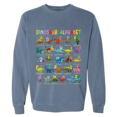 Types Of Dinosaurs Alphabet AZ ABC Dino Identification Garment-Dyed Sweatshirt