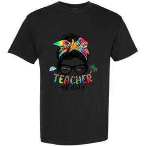 Teacher Off Duty Messy Bun Wo Summer End Of School Year Garment-Dyed Heavyweight T-Shirt