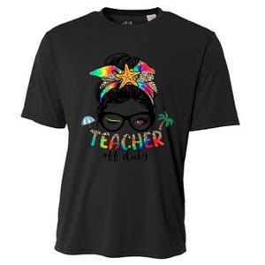 Teacher Off Duty Messy Bun Wo Summer End Of School Year Cooling Performance Crew T-Shirt