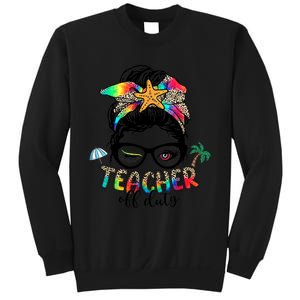 Teacher Off Duty Messy Bun Wo Summer End Of School Year Sweatshirt