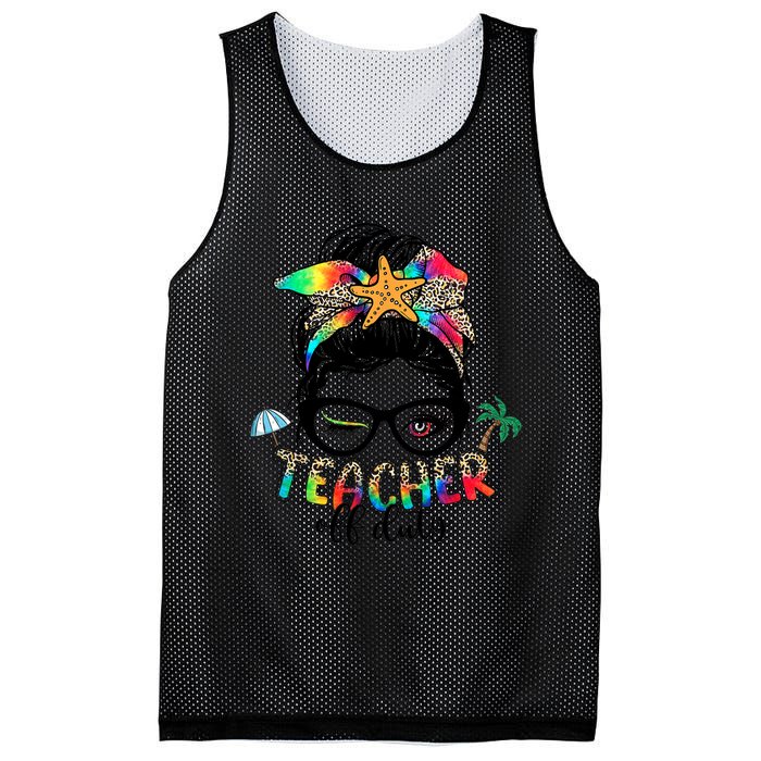 Teacher Off Duty Messy Bun Wo Summer End Of School Year Mesh Reversible Basketball Jersey Tank