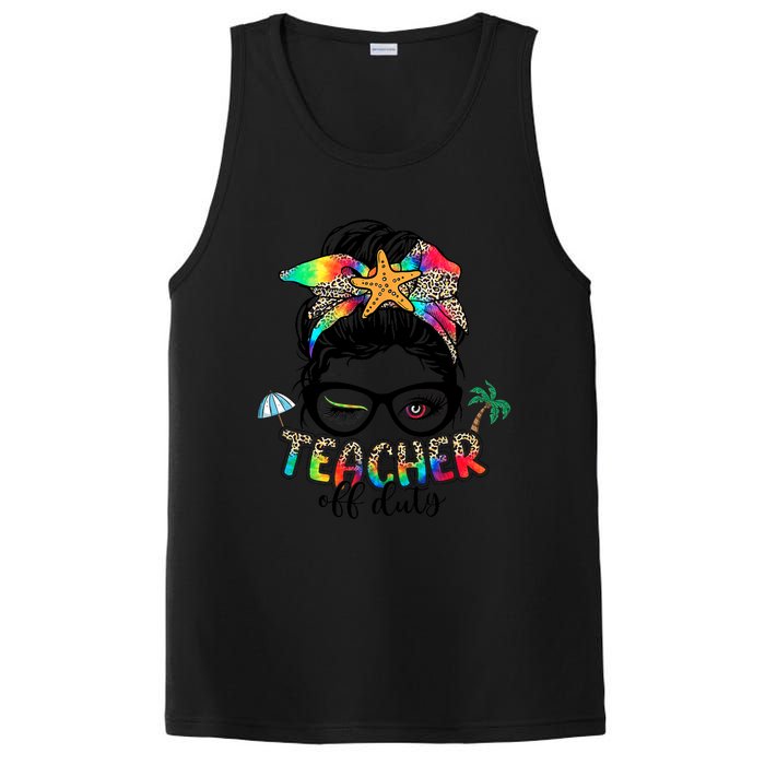 Teacher Off Duty Messy Bun Wo Summer End Of School Year PosiCharge Competitor Tank