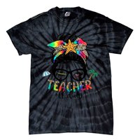 Teacher Off Duty Messy Bun Wo Summer End Of School Year Tie-Dye T-Shirt