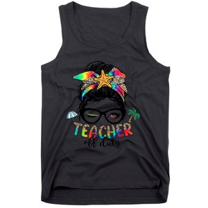 Teacher Off Duty Messy Bun Wo Summer End Of School Year Tank Top