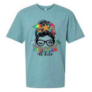 Teacher Off Duty Messy Bun Wo Summer End Of School Year Sueded Cloud Jersey T-Shirt