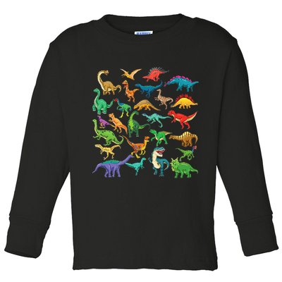 Types Of Dinosaurs Graphics Dino Identification Toddler Long Sleeve Shirt