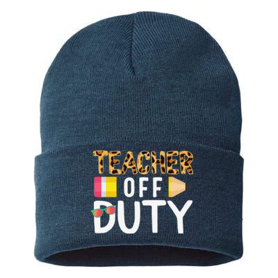 Teacher Off Duty Happy Last Day Of School Teacher Summer Sustainable Knit Beanie