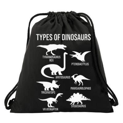 Types Of Dinosaurs  Dinosaur Lover Drawstring Bag