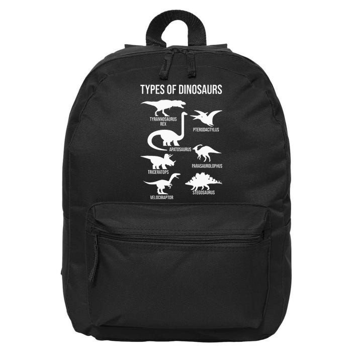 Types Of Dinosaurs  Dinosaur Lover 16 in Basic Backpack