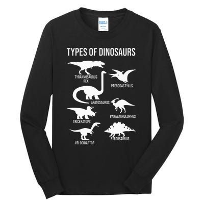 Types Of Dinosaurs  Dinosaur Lover Tall Long Sleeve T-Shirt