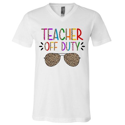 Teacher Off Duty Summer Break Cheetah V-Neck T-Shirt