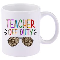 Teacher Off Duty Summer Break Cheetah 11oz C Handle Ceramic Mug