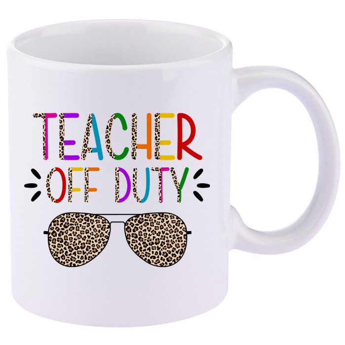 Teacher Off Duty Summer Break Cheetah 11oz C Handle Ceramic Mug