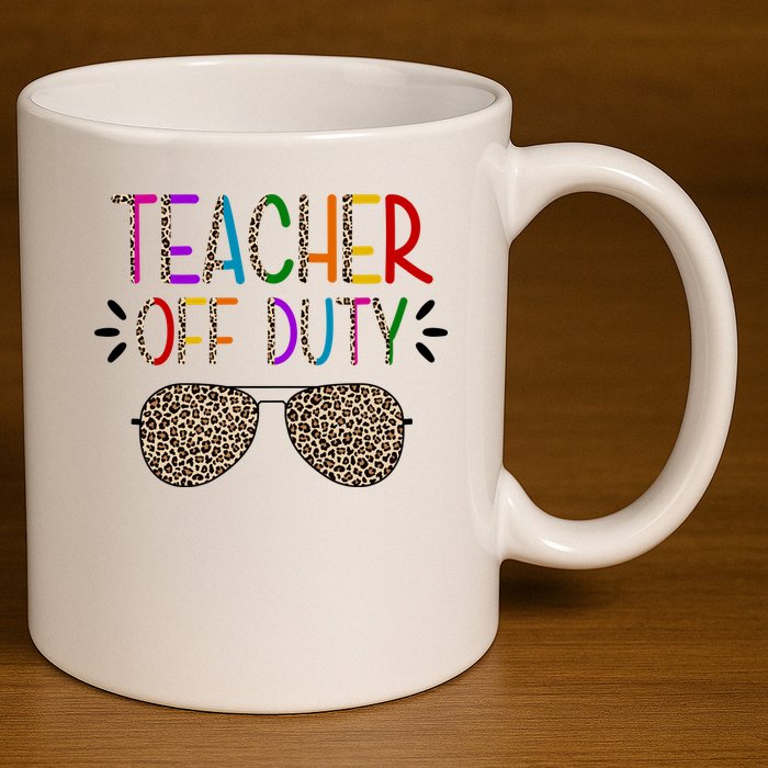 Teacher Off Duty Summer Break Cheetah 11oz C Handle Ceramic Mug