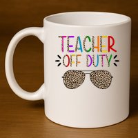 Teacher Off Duty Summer Break Cheetah 11oz C Handle Ceramic Mug
