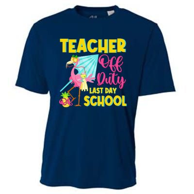 Teacher Off Duty Last Day Of School Flamingo Summer Teacher Cooling Performance Crew T-Shirt