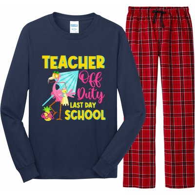 Teacher Off Duty Last Day Of School Flamingo Summer Teacher Long Sleeve Pajama Set