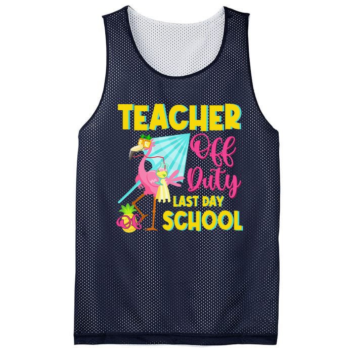 Teacher Off Duty Last Day Of School Flamingo Summer Teacher Mesh Reversible Basketball Jersey Tank