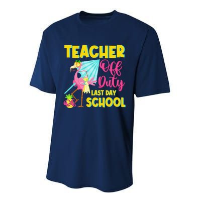 Teacher Off Duty Last Day Of School Flamingo Summer Teacher Performance Sprint T-Shirt