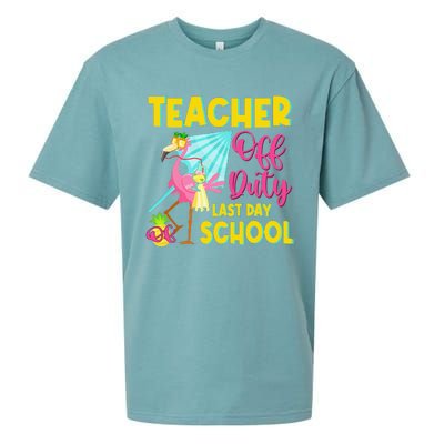 Teacher Off Duty Last Day Of School Flamingo Summer Teacher Sueded Cloud Jersey T-Shirt