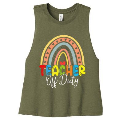 Teacher Off Duty Last Day Of School Rainbow Summer Women's Racerback Cropped Tank