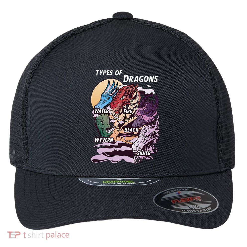 Types Of Dragons Funny Dragon Lover Gifts For Girls Flexfit Unipanel Trucker Cap
