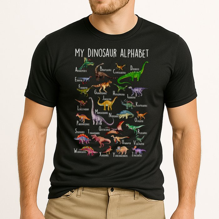 Types Of Dinosaurs Alphabet A Z Abc Dino Rex Identification Performance Shirt