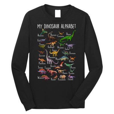 Types Of Dinosaurs Alphabet A Z Abc Dino Rex Identification Long Sleeve Shirt