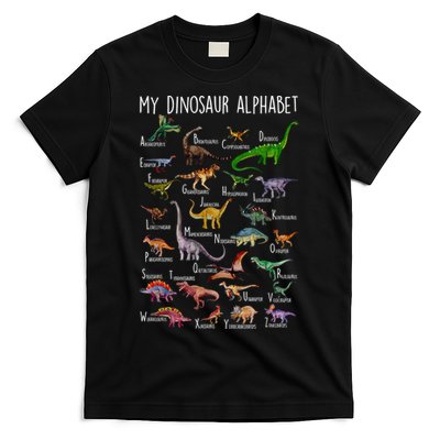 Types Of Dinosaurs Alphabet A Z Abc Dino Rex Identification T-Shirt