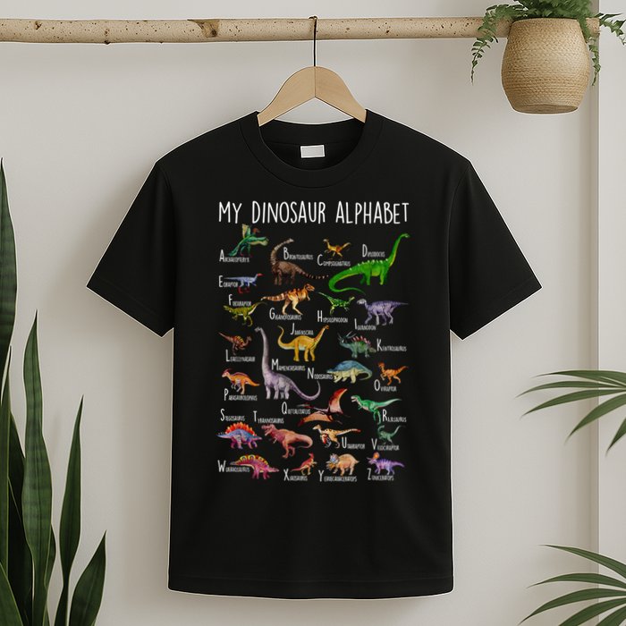 Types Of Dinosaurs Alphabet A Z Abc Dino Rex Identification T-Shirt