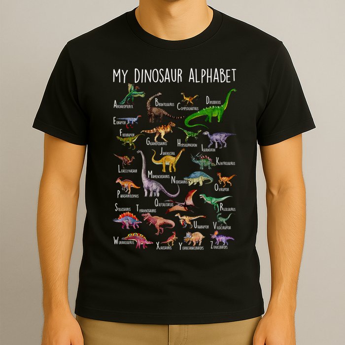 Types Of Dinosaurs Alphabet A Z Abc Dino Rex Identification T-Shirt