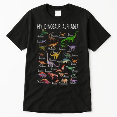 Types Of Dinosaurs Alphabet A Z Abc Dino Rex Identification Tall T-Shirt