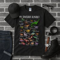 Types Of Dinosaurs Alphabet A Z Abc Dino Rex Identification Tall T-Shirt