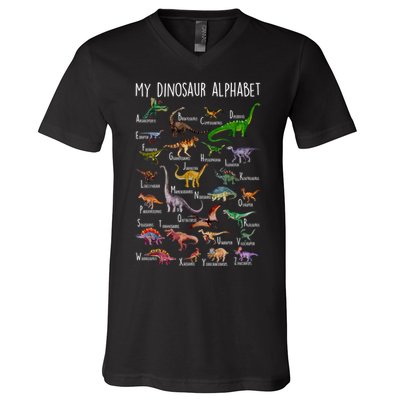Types Of Dinosaurs Alphabet A Z Abc Dino Rex Identification V-Neck T-Shirt