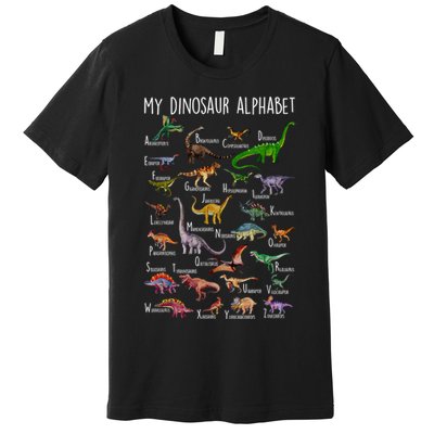Types Of Dinosaurs Alphabet A Z Abc Dino Rex Identification Premium T-Shirt