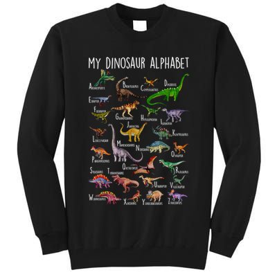 Types Of Dinosaurs Alphabet A Z Abc Dino Rex Identification Tall Sweatshirt