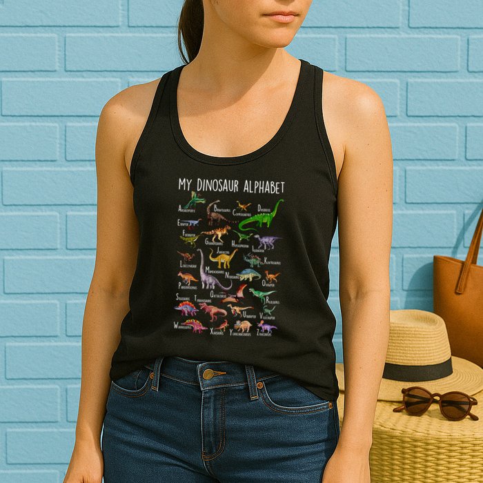 Types Of Dinosaurs Alphabet A Z Abc Dino Rex Identification Womens Tank Top