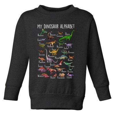 Types Of Dinosaurs Alphabet A Z Abc Dino Rex Identification Toddler Sweatshirt