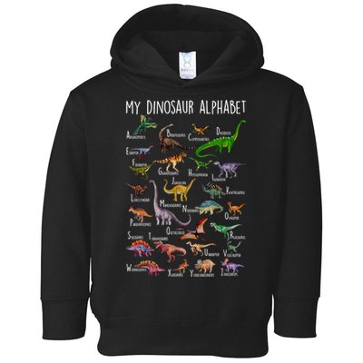 Types Of Dinosaurs Alphabet A Z Abc Dino Rex Identification Toddler Hoodie