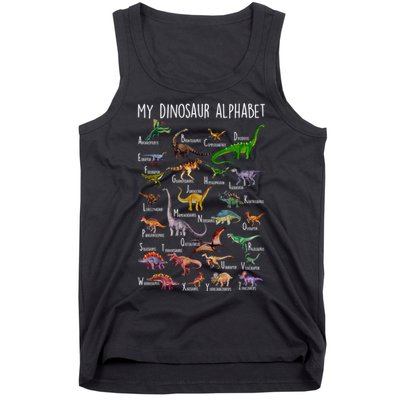 Types Of Dinosaurs Alphabet A Z Abc Dino Rex Identification Tank Top