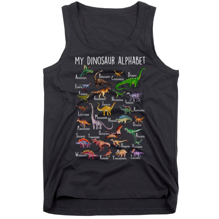 Types Of Dinosaurs Alphabet A Z Abc Dino Rex Identification Tank Top