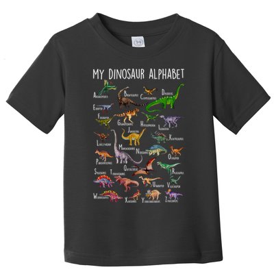Types Of Dinosaurs Alphabet A Z Abc Dino Rex Identification Toddler T-Shirt