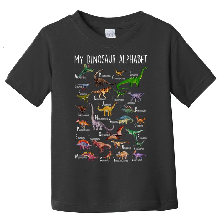 Types Of Dinosaurs Alphabet A Z Abc Dino Rex Identification Toddler T-Shirt