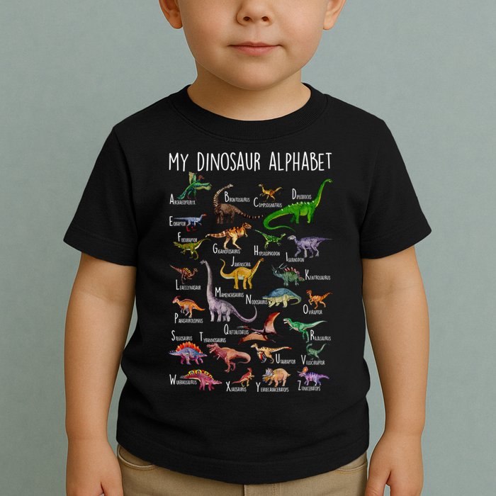 Types Of Dinosaurs Alphabet A Z Abc Dino Rex Identification Toddler T-Shirt
