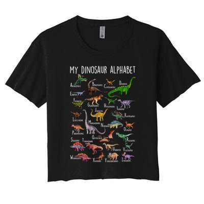 Types Of Dinosaurs Alphabet A Z Abc Dino Rex Identification Crop Top
