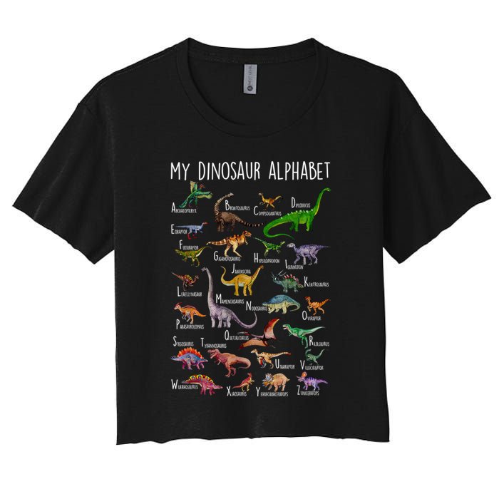 Types Of Dinosaurs Alphabet A Z Abc Dino Rex Identification Crop Top