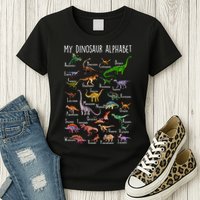 Types Of Dinosaurs Alphabet A Z Abc Dino Rex Identification Womens T-Shirt