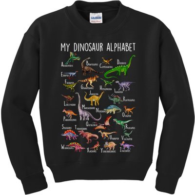 Types Of Dinosaurs Alphabet A Z Abc Dino Rex Identification Kids Sweatshirt
