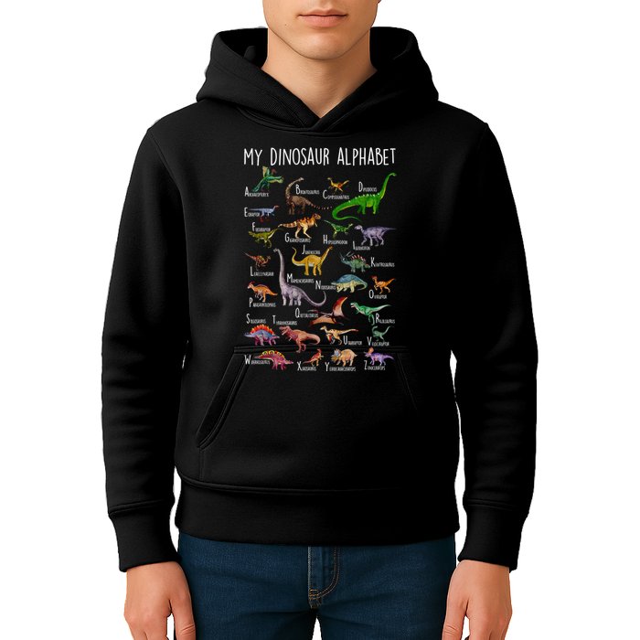 Types Of Dinosaurs Alphabet A Z Abc Dino Rex Identification Kids Hoodie